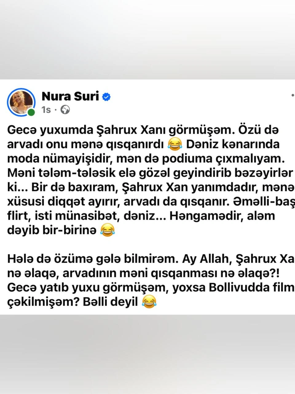 Nura Suri: “Şahrux Xanın arvadı məni qısqanırdı” (Foto)