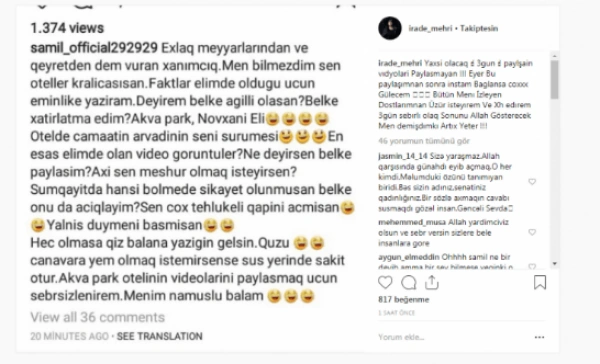 "Ağıllı ol, əlimdə oteldə çəkilən videoların var" - Damla və İradə arasında qalmaqal