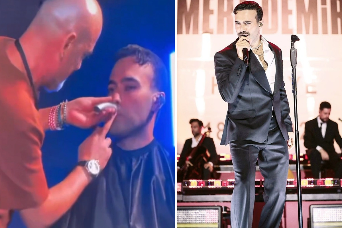 Mert Demir konsertini yarımçıq saxladı, səhnədə bığlarını qırxdırdı - (Video)