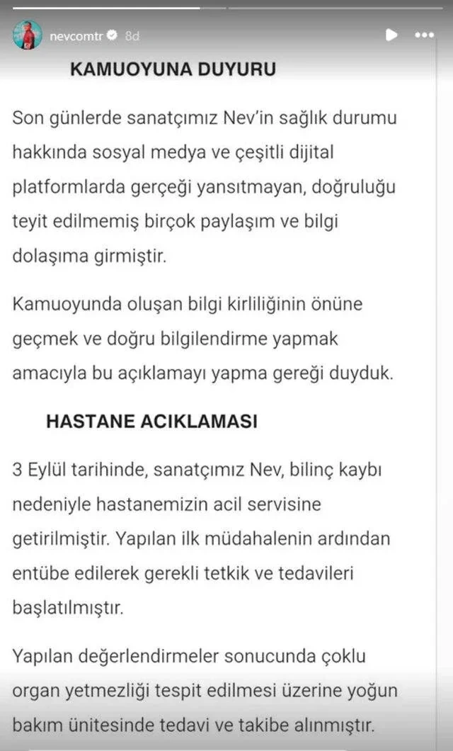 Türk müğənni süni nəfəs aparatına qoşuldu