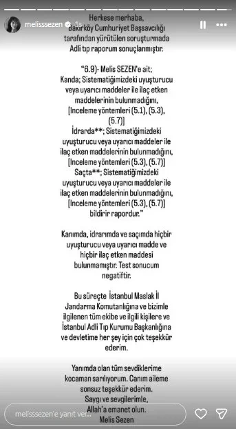 Narkotik testinin nəticəsi məlum oldu