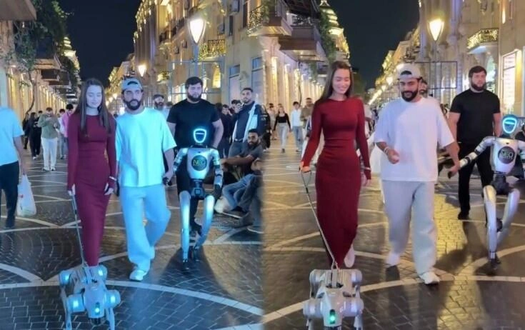 Hüseyn Həsənov robotla Bakının mərkəzində gəzdi - (Video)