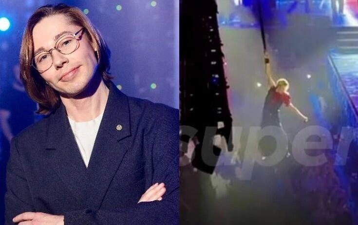 Müğənni Dmitri Bikbayevin konsertdə əli trosdan sürüşdü, yıxıldı - (Video)