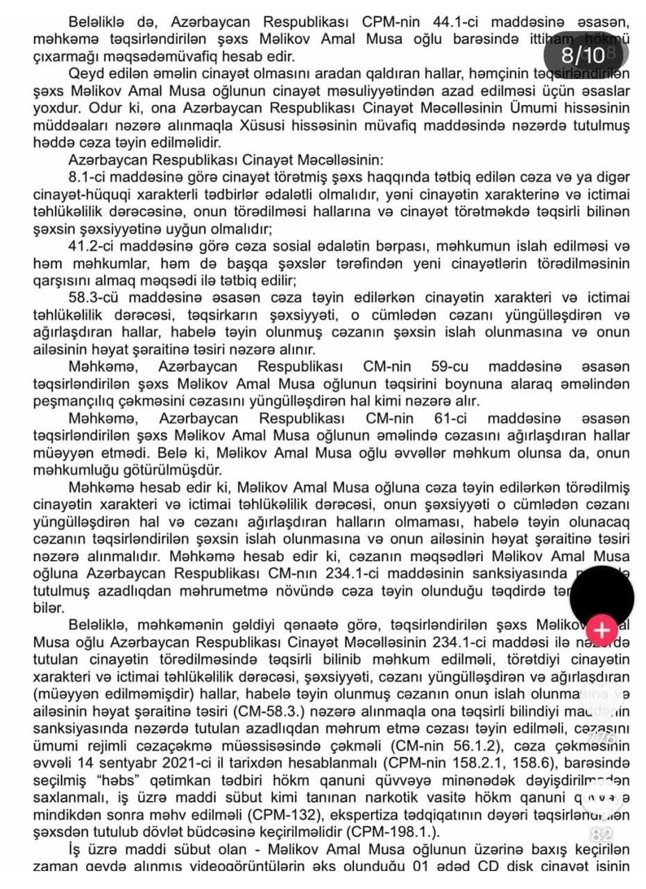 "Arzum"un işi ilə bağlı yeni iddia: Amal Məlikov xuliqanlıq və narkotik işi üzrə məhkum olunub... - (Fotolar)